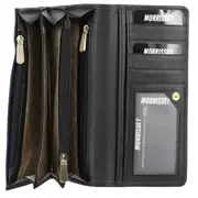 Morrissey Italian Structured Leather Flap Over Ladies Wallet Navy