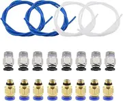 20Pcs 3D Printer Tube and Fittings Kit, PTFE Blue White Tube PC4-M6 PC4-M10 4mm Assemble Connect for 1.75mm Filament