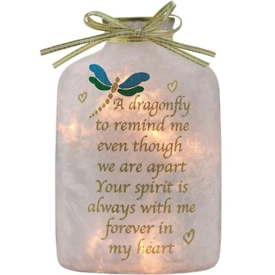 Stony Creek Remembrance Memory Dragonfly Pre-Lit Jar Glass - Inspirational NEW