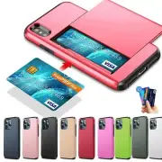 Slide Wallet Credit Card Slot PC Phone Case For iPhone 16 15 11 12 13 14 XR SE