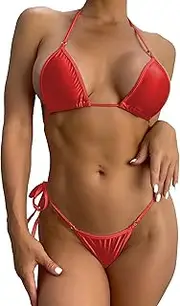 [BRUOR] Women Cute Thong Bikini Mini Brazilian Swimwear Micro Bathing Suits Sheer Extreme G String Swimsuits