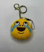 LAUGH TO TEARS EMOJI EMOTICON KEY CHAIN KEY RING YELLOW ROUND STUFFED PLUSH