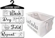 FEXICHUJI Rustic Laundry Room Decor and Accessories - Lost Sock Basket in Polyester Fabric and Wooden Laundry Room Rules Wash Dry Fold Repeat Hanging Sign, Farmhouse Laundry Room Set Decoration