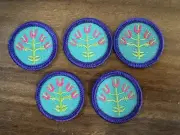 5 Vintage Girl Scout Junior 1980-2001 FOLK ARTS BADGE Patch Flowers