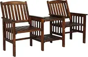 [HORTIKRAFT] Wooden Outdoor Loveseats and Table Set - Fir Wood Twin Seats and Integrated Table Patio Conversation Set with 2-Seater Armchairs and Coffee Table Durable Garden Bench Furniture - Charcoal