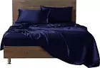 6 Pieces Navy Blue Satin Twin XL Sheet Set with 4 Pillowcases, 18'' Deep Fitted