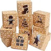 DERAYEE 24Pcs Christmas Cookie Boxes with Window, Holiday Bakery Gift Boxes Small kraft Boxes for Packaging Cupcakes, Candy, Goodies