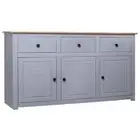 3-Drawer Sideboard Grey Solid Pine Wood Storage Cabinet Organizer With 3 Doors