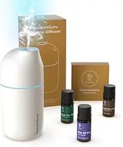 HumminGuru Ultrasonic Essential Oil Diffuser & Humidifier - 90ml USB-C Aromatherapy Device for Car, Home, Office with 3 Essential Oils (Lavender, Peppermint, Cedar) - 20-Min Auto Shutoff, White