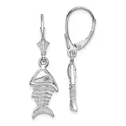 Sterling Silver De-Ani Rhodium-Plated Polished 3D Fishbone Leverback Earrings