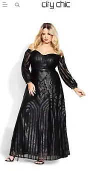 City Chic Black Sequin Dress Size 12-14