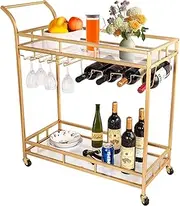 Bar Cart, Serving Cart for Home, Microwave Stand, Drink Trolley, Mobile Kitchen Shelf With Wine Rack and Glass Holder, Rolling Beverage Station for Kitchen, Dining Room, and Parties