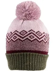 [Dents] Jacquard Knitted Bobble Hat with Geometric Pattern in Purple