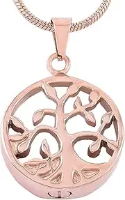 KETIME Rose Gold Tree of Life Memorial Urn Necklace Hold Ash Keepsake Cremation Pendant Jewelry for Women&Men