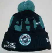 PHILADELPHIA EAGLES NEW ERA WINTER HAT MEN'S KNIT BLACK GREEN OSFM POM POM LINED