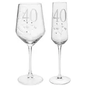 2pc Gibson Gifts 40 Birthday Crystal Wine & Champagne Glass Combo Set Clear
