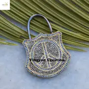 Natural Pave Diamond Padlock Pendant Sapphire Peace 925 Silver Gold Plated Gift