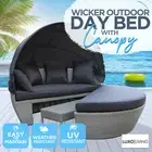 Outdoor Furniture PE Wicker Day Bed Sun Lounge Sofa Rattan Canopy Garden Setting