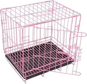 TOBBOMEY Pet Kennel Portable Sturdy Metal Wire Dog Crate Pink Small Pets Indoor/Outdoor Easy to Move