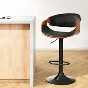 Maxwell Swivel Bar Stool Wooden with Black Leather