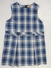 Girls R/K Blue & White Plaid Uniform Jumper Dress Size 6 1/2