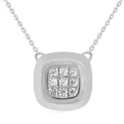Bezel Set Cushion Look Necklace with 0.10ct of Diamonds in Sterling Silver