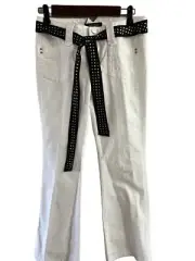 new White House black Market jeans sz 0 white with fabric belt $88 polka dot