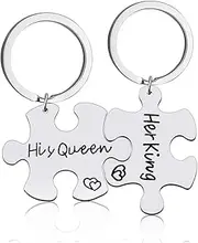 [YALLNASL] Matching Couple Gifts Keychains for Him and Her Christmas Valentine's Day Gifts for Husband and Wife His Queen Her King Keychain for Boyfriend and Girlfriend Puzzle Keyring