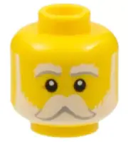 LEGO New Head Minifigure Yellow White Bushy Eyebrows Crow Feet Moustache D174