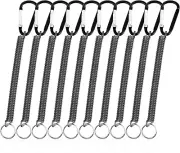 Heavy Duty Retractable Coiled Lanyard 10Pc W/ Keychain Black Fishing Tool Tether