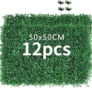 12pcs Grass Wall Panels,50x50cm 3-Layer Artificial Boxwood Faux Grass for Interior Wall Decor, Garden Greenery Backdrop and Indoor Outdoor Plant Wall