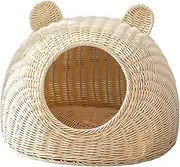 ShengQuanHao Wicker Cat Bed Indoor Modern Rattan Houses Pets in Dome Basket Washable Playhouse Cage, S