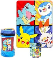 Pokemon Fleece Blanket Set - Bundle with 46" x 60" Pokemon Blanket, Stickers, More for Kids, Toddlers, Children | Pikachu Fleece Throw for Boys, Girls