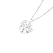 Silver Cz Tree Of Life Heart Pendant in Clear
