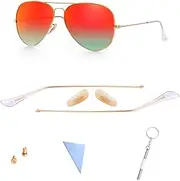 HEYDEFOAU Temple Arms Nose Pads Temple Tips Repair Kit for Ray-Ban Aviator RB3025 3025 Sunglasses (Gold Arm/Clear Tips/Nude Nose Pads)