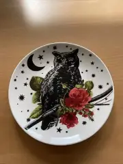 (Rare) Owl Moon Red Rose-Accent Decor Decoration Ceramic Plate Halloween