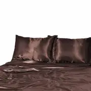 Chocolate 1000TC Silk Satin Single KS Double Queen King Fitted Flat Pillowcase Sheet Set