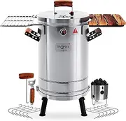 INGRILL Charcoal Grills - 25 lbs Stainless Steel Smoker Grill 3-in-1 for Cooking & Home BBQ - Portable Vertical Smoker Barrel for Outdoor Grilling & Camping - Meat Grill with Thermometer & Accessories