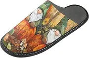 [ODAWA] Pumpkins and Fall Leaves House Slippers Warm Fuzzy Slippers Women's Slip On Memory Foam Slipper