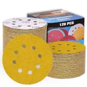 120Pcs Sanding Discs 5 Inch 8 Hole Hook and Loop Round Sandpaper Set,Variety ...