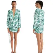 Rumer The Label Bodhi Green White Floral Boho Long Sleeve Shirt Mini Dress M NWT