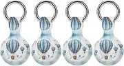 4PCS for Blue Hot Air Balloon Air Tag Holder Case Waterproof & Shockproof Anti-Scratch Protective Air Tag Cover with Keychain Ring Silicone Tags Holders for Luggage, Backpack, Keys, Pet