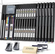35Pcs Art Mechanical Pencil Set with Case, 0.5 0.7 0.9 2.0 Graphite Metal Drawing Drafting Pencils, Sharpener Erasers 384PCS Lead Refills (6B 4B 2B HB 2H 4H Colors)Pencils for Writing Sketching,Black