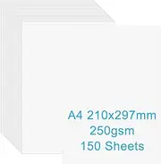 YOUNTHYE 150 Sheets White Card A4, 250gsm A4 Card White Card Paper for Printer, Card Stock A4 Printer Paper for Arts and Crafts, Painting, Menus, Invitations
