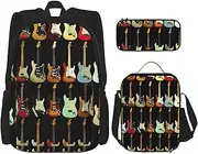 [CADREWY] Art Guitar Pattern Print Travel Bag Adjustable Shoulder Straps Lunch Bag Pencil Case Large Capacity Bag, Black, One Size