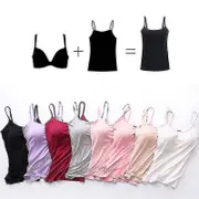 Women Padded Soft Casual Bra Tank Top Women Spaghetti Cami Top Vest Female Camisole With Built In Bra White L