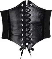 [Glamorstar] Corset Belt for Women Wide Elastic Tied Waspie Belts Lace-up Leather Waist Belts for Women Dresses
