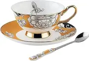Coffee Cup 6.8oz Golden Flowers and Butterflies Fine Bone China Coffee Cup Porcelain Tea Cup and Saucer Set Coffee Mugs