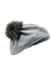 Inverni Pompom Wool and Cashmere-blend Beret - Light Grey ONE SIZE