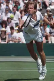 Swedish tennis player Stefan Edberg pictured in action during pro - Old Photo